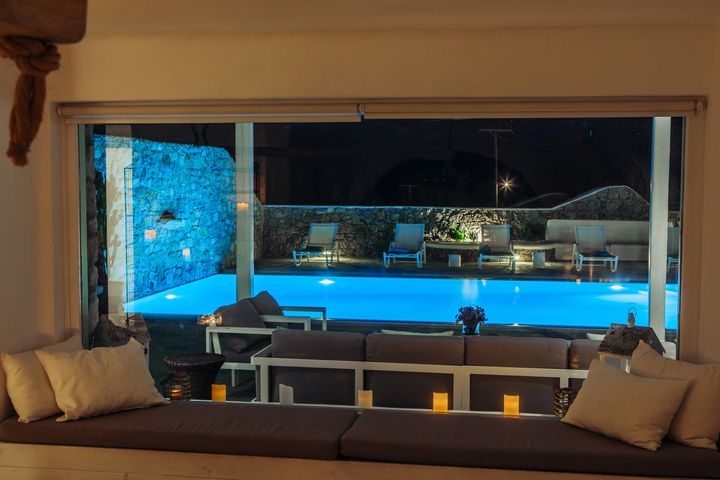 Living Room Night Pool View